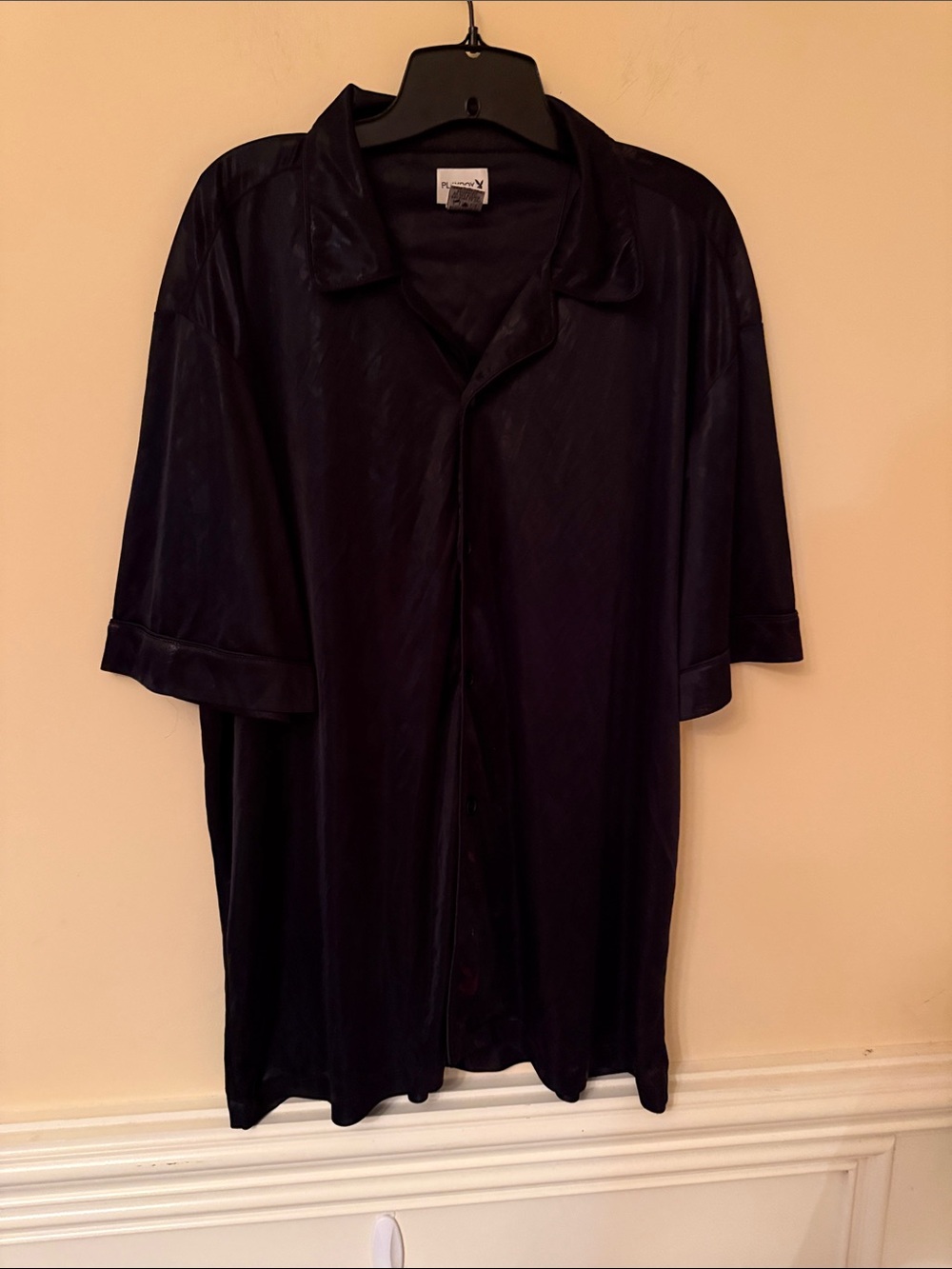 PLAYBOY Black Label Monogram Button Down Sheet‎ Satin Top Size Large